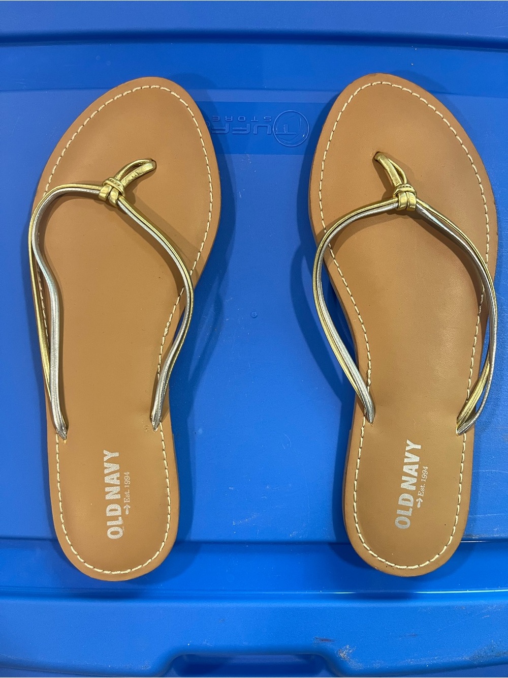 Old Navy Women's Gold and Tan Knot-Front T-Strap Sandals